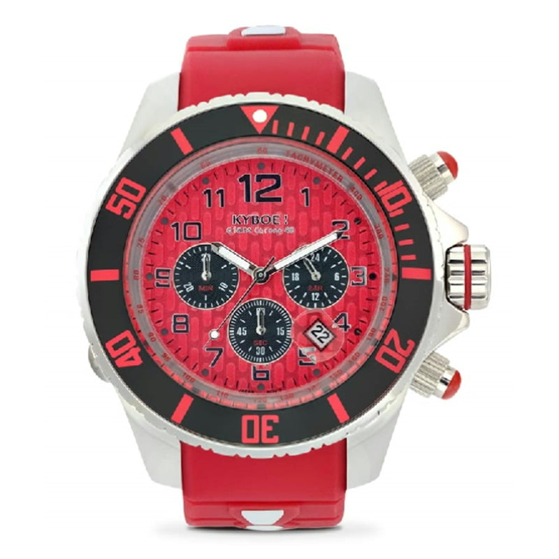 KYBOE XXL Chronograph Master Rot 55 mm Lünette Schwarz Edelstahlgehäuse Silikonarmband 10 ATM
