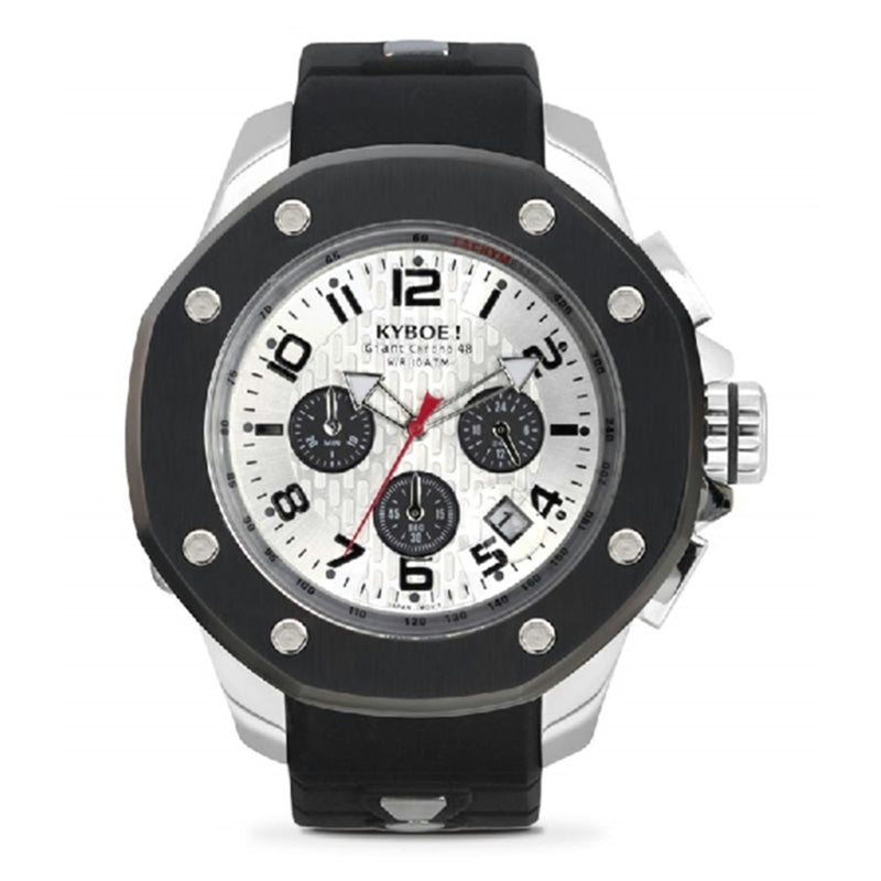 KYBOE XXL Chronograph SB Port Series 4 Achteckiges Gehäuse 55 mm 48 mm Zifferblatt Weiß Silikonarmband Schwarz 10 ATM