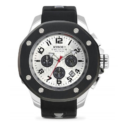KYBOE XXL Chronograph SB Port Series 4 Achteckiges Gehäuse 55 mm 48 mm Zifferblatt Weiß Silikonarmband Schwarz 10 ATM