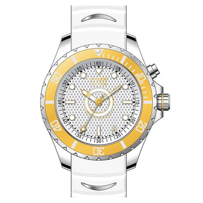 KYBOE XXL Uhr Giant Beach Series 55 mm Edelstahlgehäuse Lünette Gelb Silikonarmband Weiß 10 ATM