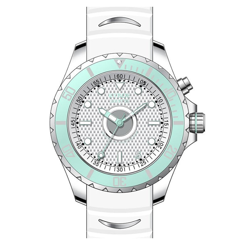 KYBOE XXL Uhr Giant Beach Series 55 mm Edelstahlgehäuse Lünette Mint Silikonarmband Weiß 10 ATM