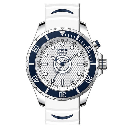 KYBOE XXL Uhr Giant Beach Series 55 mm Edelstahlgehäuse Lünette Dunkelblau Silikonarmband Weiß 10 ATM