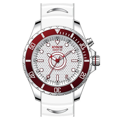 KYBOE XXL Uhr Giant Beach Series 55 mm Edelstahlgehäuse Lünette Rot Silikonarmband Weiß 10 ATM