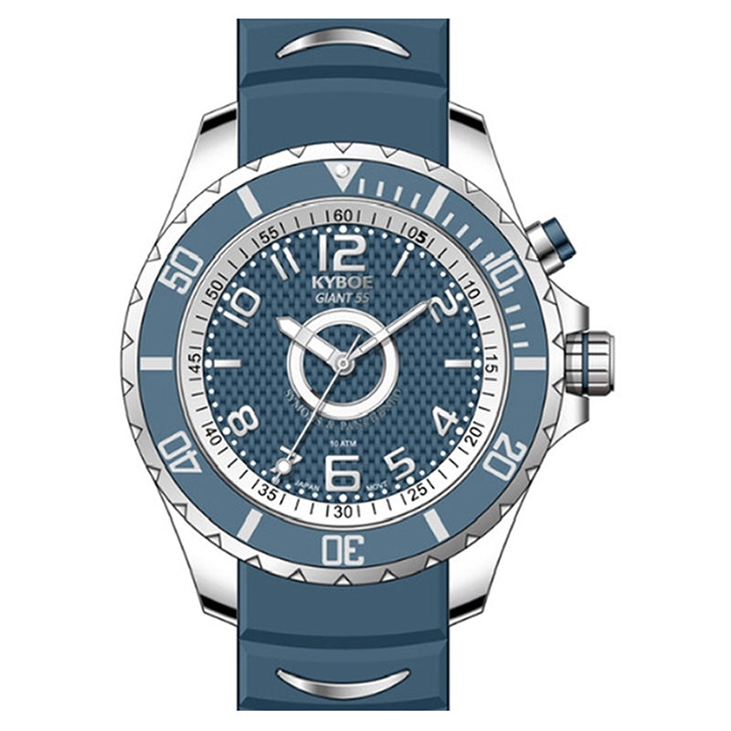 KYBOE XXL Uhr Giant Brooklyn Graublau 55 mm Edelstahlgehäuse Silikonarmband 10 ATM