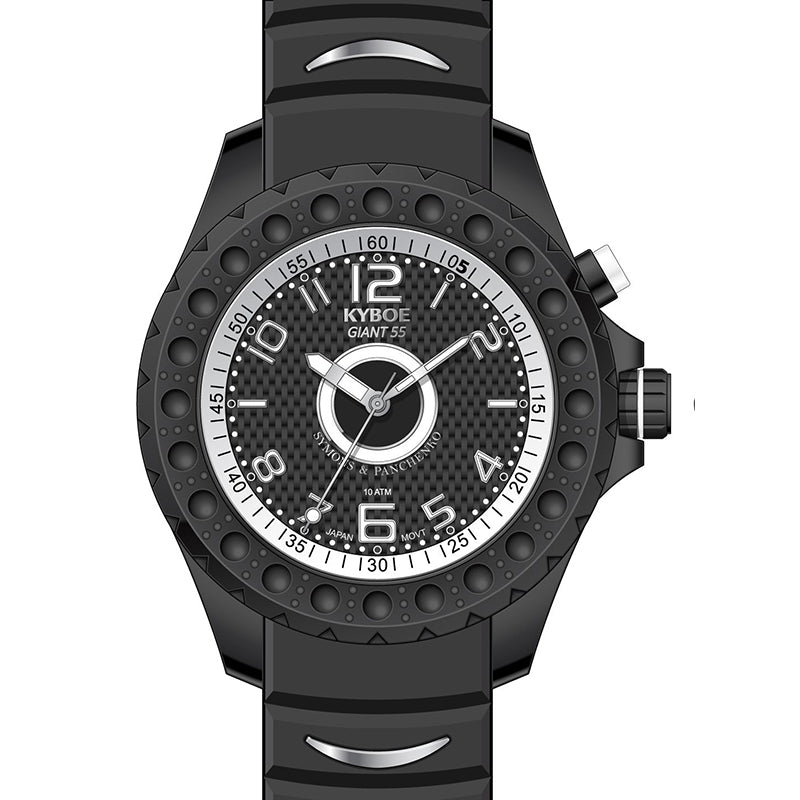 KYBOE XXL Uhr Giant DJ 55 mm Edelstahlgehäuse Schwarz Plattiert Silikonarmband Blaue LED-Lichtbeleuchtung 10 ATM
