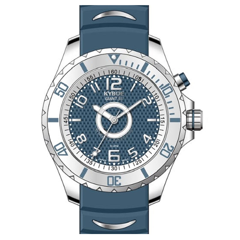 KYBOE XXL Uhr Giant Dubai Graublau 55 mm Edelstahlgehäuse Silikonarmband 10 ATM