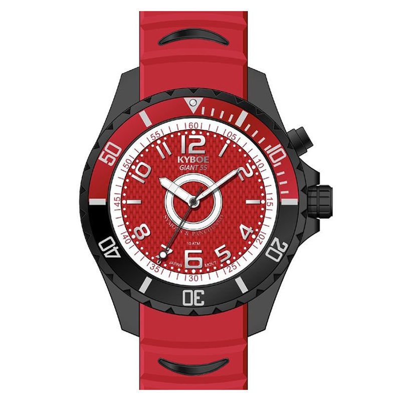 KYBOE XXL Uhr Giant Fireman 55 mm Edelstahlgehäuse Zifferblatt Silikonarmband Rot 10 ATM