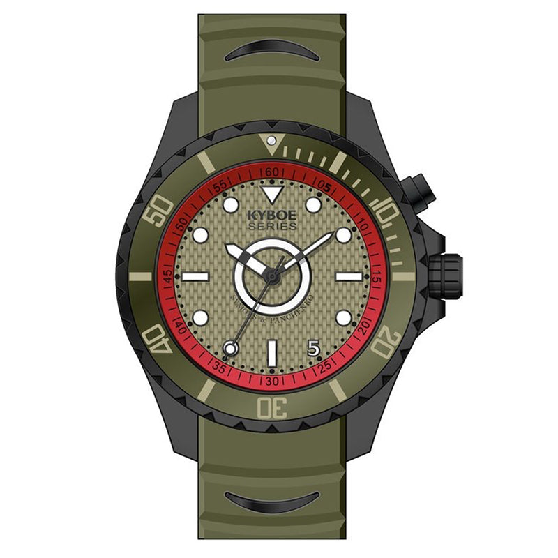 KYBOE XXL Uhr Giant Godzilla Army Green 55 mm Edelstahlgehäuse Anthrazit Plattiert Silikonarmband LED-Lichtbeleuchtung Rot-Pink 10 ATM