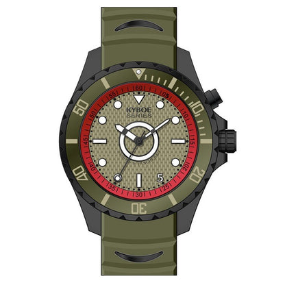 KYBOE XXL Uhr Giant Godzilla Army Green 55 mm Edelstahlgehäuse Anthrazit Plattiert Silikonarmband LED-Lichtbeleuchtung Rot-Pink 10 ATM