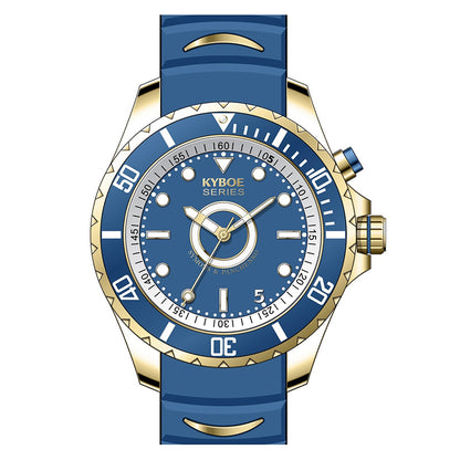 KYBOE XXL Uhr Giant Jeans Blau 55 mm Edelstahlgehäuse Gold Plattiert Silikonarmband 10 ATM