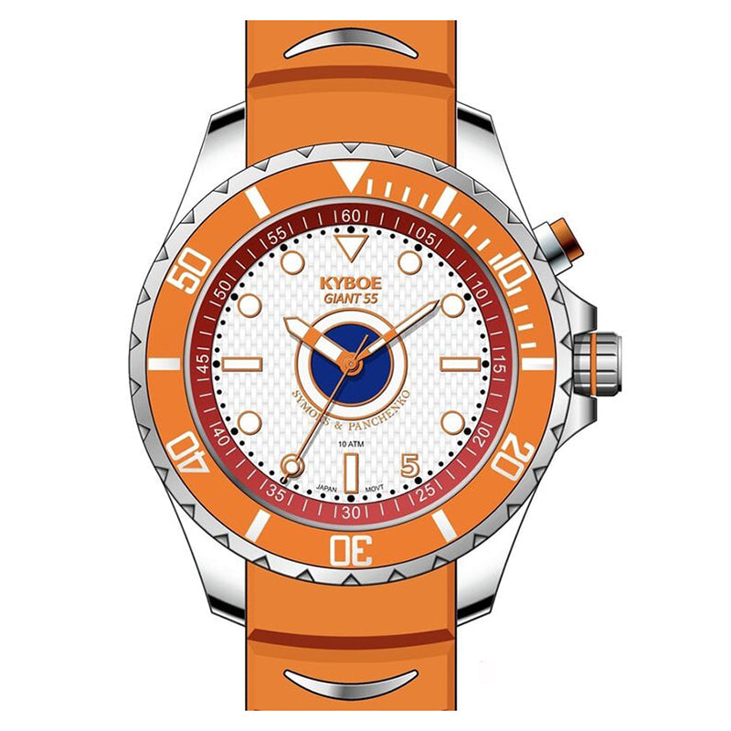 KYBOE XXL Uhr Giant King 55 mm Edelstahlgehäuse Zifferblatt Weiß Silikonarmband Orange 10 ATM