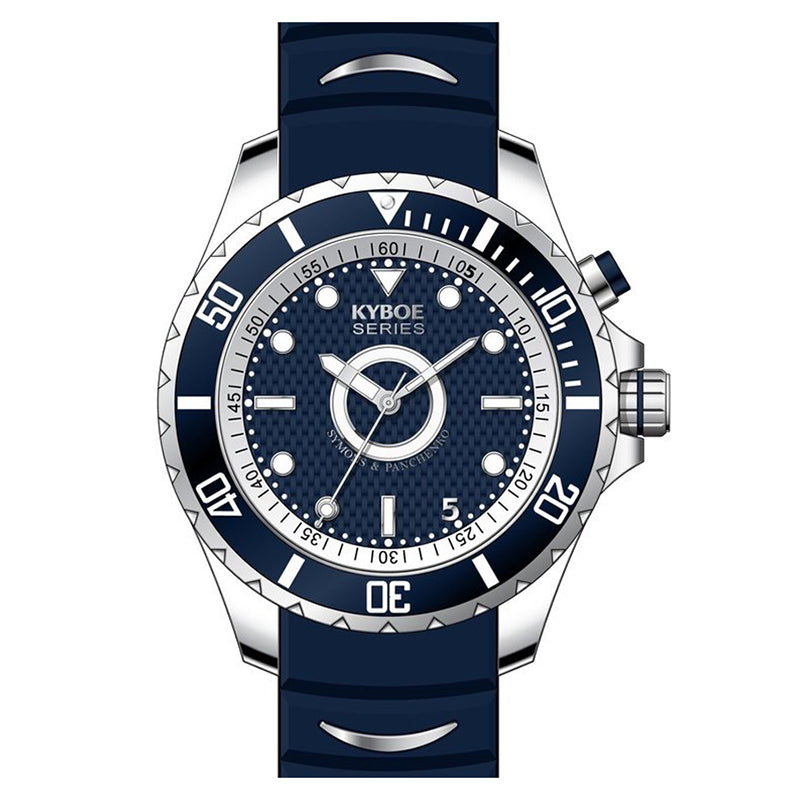 KYBOE XXL Uhr Giant Oslo Dunkelblau 55 mm Edelstahlgehäuse Silikonarmband 10 ATM