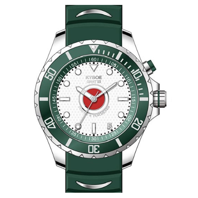 KYBOE XXL Uhr Giant Roma 55 mm Edelstahlgehäuse Zifferblatt Weiß Silikonarmband Dunkelgrün 10 ATM