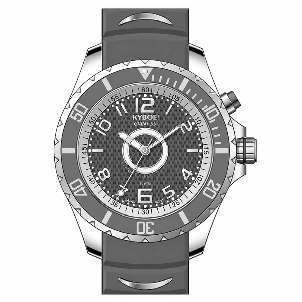 KYBOE XXL Uhr Giant Vienna Grau 55 mm Edelstahlgehäuse Silikonarmband 10 ATM