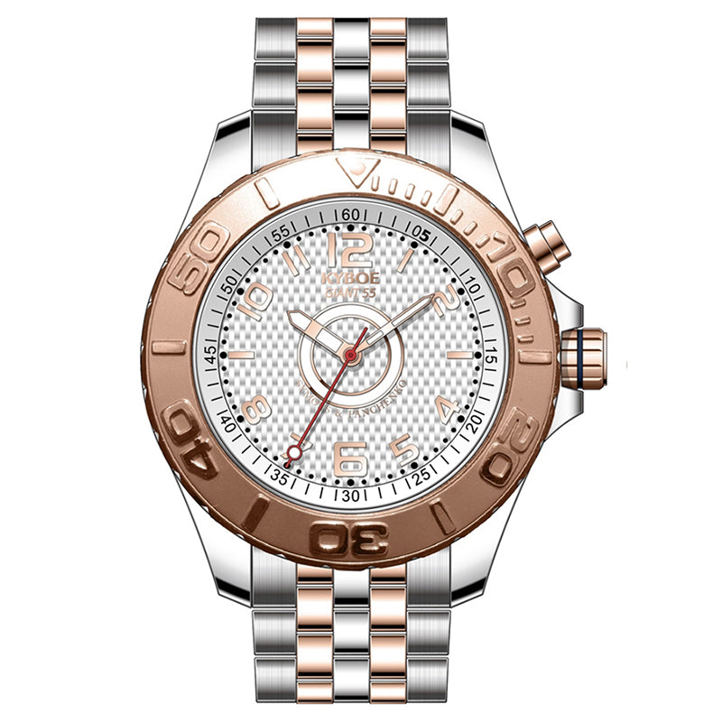 KYBOE XXL Uhr The Gunfire 55 mm Edelstahlarmband Bicolor Silber Rosé Plattiert 10 ATM