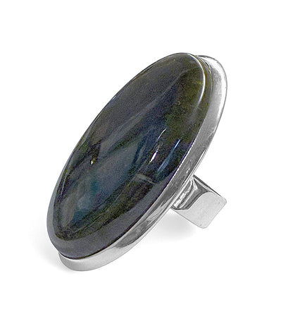 Steinring Labradorit Groß Oval 925 Sterling Silber Größenverstellbar Unikat