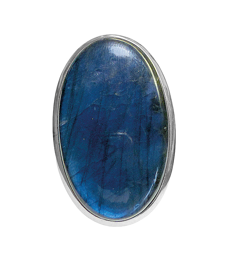 Labradorit-Ring Groß Oval 925 Sterling Silber Größenverstellbar Unikat