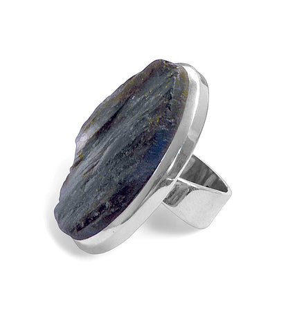 Steinring Labradorit Rohstein Groß 925 Sterling Silber Größenverstellbar Unikat