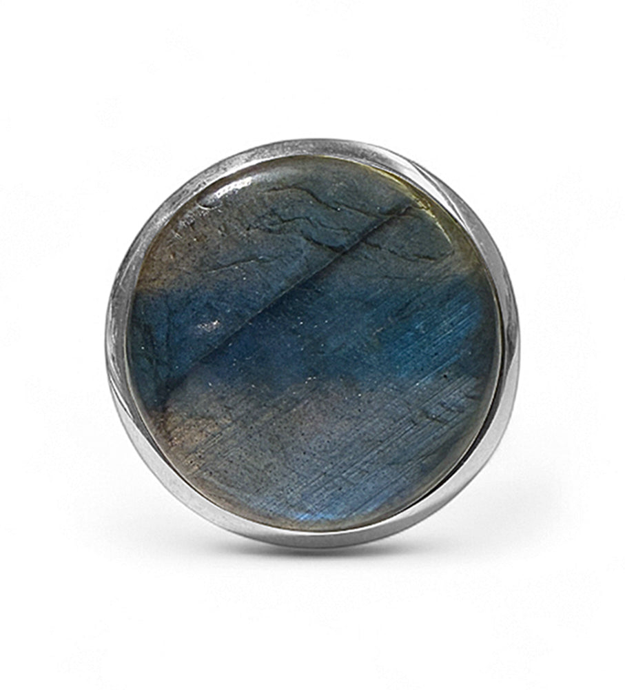 Labradorit-Ring Groß Rund 925 Sterling Silber Größenverstellbar Unikat
