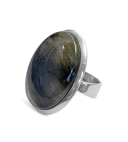 Labradorit-Ring Groß 925 Sterling Silber Größenverstellbar Unikat Seitlich