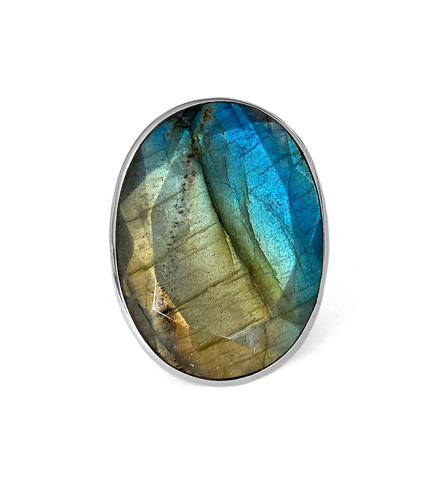 Labradoritring Facettiert 925 Sterling Silber Unikat Größenverstellbar