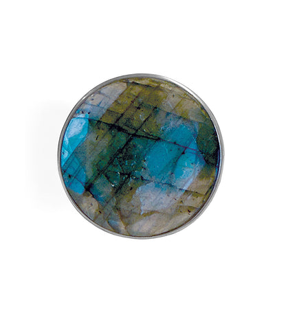 Labradoritring Facettiert Groß Rund 925 Sterling Silber Größenverstellbar Unikat