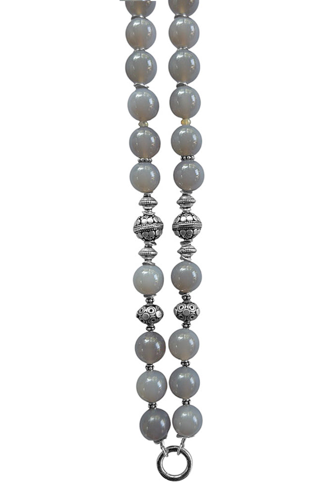 Lange Ethno Kette Achat Grau Opal 925 Sterling Silber Boho Unikat