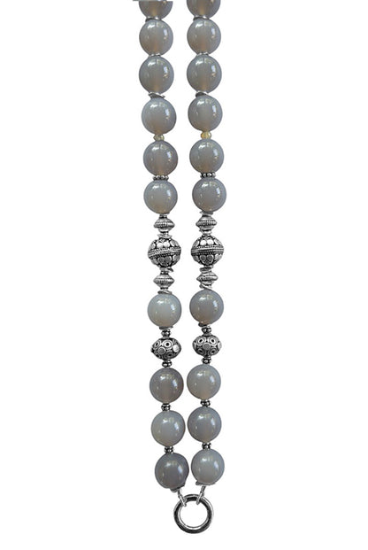 Lange Ethno Kette Achat Grau Opal 925 Sterling Silber Boho Unikat