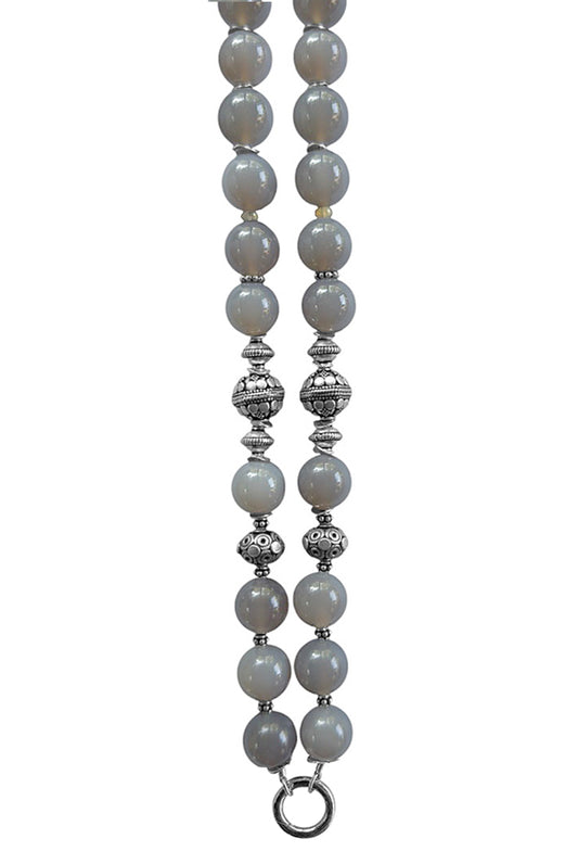 Lange Ethno Kette Achat Grau Opal 925 Sterling Silber Boho Unikat