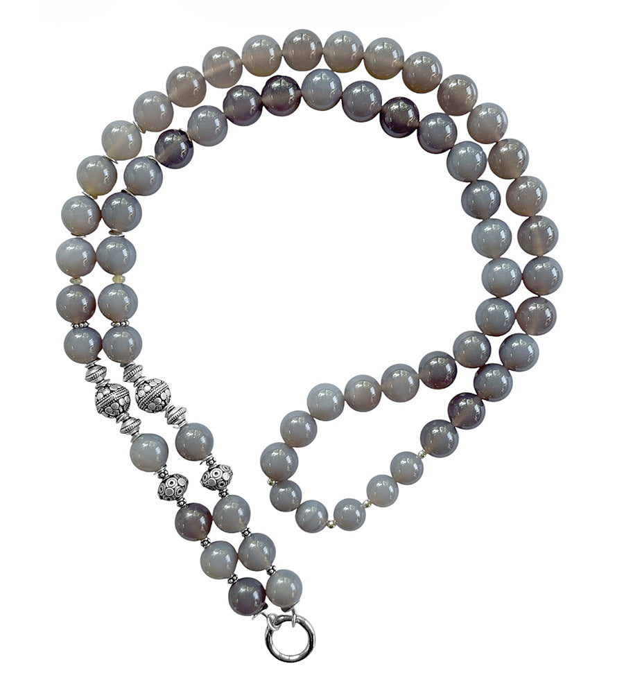 Lange Ethno Kette Achat Grau Opal Sterling Silber Boho Unikat