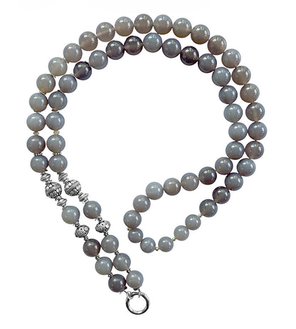 Lange Ethno Kette Achat Grau Opal Sterling Silber Boho Unikat