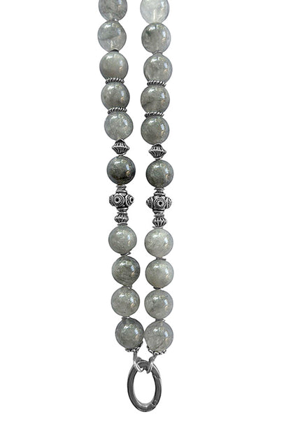 Lange Ethno Kette Quarz Grau 925 Sterling Silber Boho Unikat