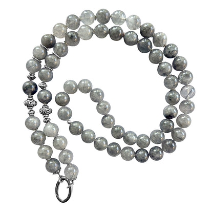 Lange Ethno Kette Quarz Grau Sterling Silber Boho Unikat