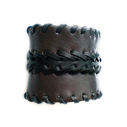 Lederarmband Glattleder Braun Schwarz Geflochtene Lederdetails Druckknopf-Verschluss 5,5 cm Breit