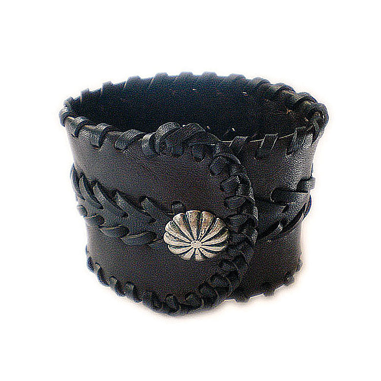 Lederarmband Glattleder Braun Schwarz Geflochtene Lederdetails Druckknopf-Verschluss Silber 5,5 cm Breit