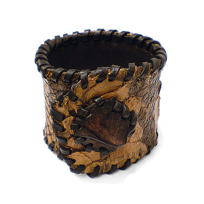 Lederarmband Echtes Kroko- und Pythonleder Cognac Braun Geflochtene Lederkanten Druckknopf-Verschluss 5,5 cm Breit