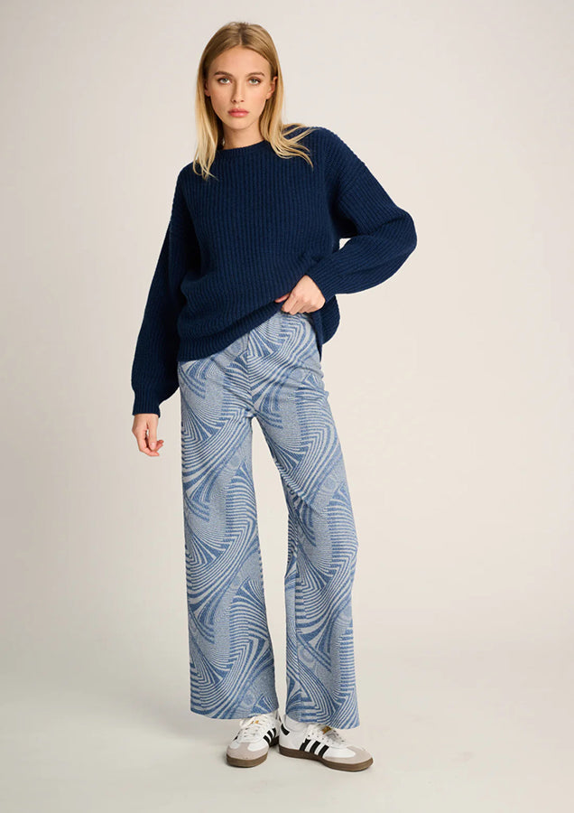 Les Tricots d'O Hose Blau Muster-Mix Lurex-Glitzer Leicht Ausgestelltes Bein Elastischer Bund Model 3