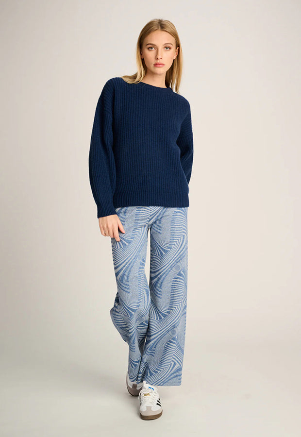 Les Tricots d'O Hose Blau Muster-Mix Lurex-Glitzer Leicht Ausgestelltes Bein Elastischer Bund Model