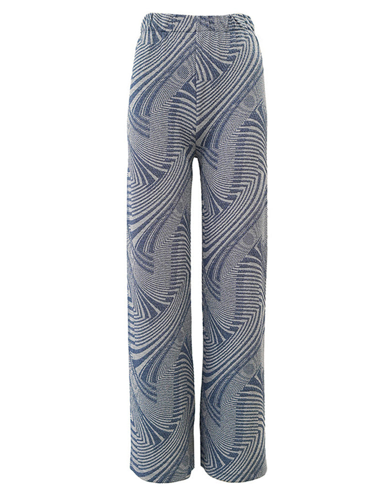 Les Tricots d'O Hose Blau Muster-Mix Lurex-Glitzer Leicht Ausgestelltes Bein Elastischer Bund