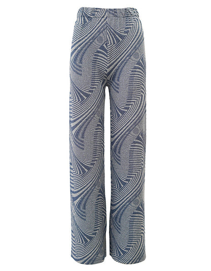 Les Tricots d'O Hose Blau Muster-Mix Lurex-Glitzer Leicht Ausgestelltes Bein Elastischer Bund