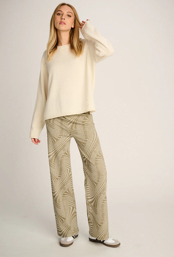 Les Tricots d'O Hose Oliv Muster-Mix Lurex-Glitzer Leicht Ausgestelltes Bein Elastischer Bund Model 3