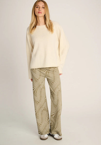 Les Tricots d'O Hose Oliv Muster-Mix Lurex-Glitzer Leicht Ausgestelltes Bein Elastischer Bund Model