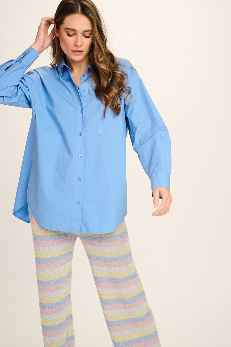 Les Tricots d'O Hose Pastell Streifen Lurex-Glitzer Leicht Ausgestelltes Bein Elastischer Bund Model