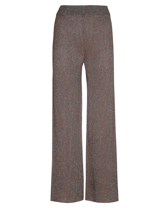 Les Tricots d'O Hose Viskose Lurex-Glitzer Braun Gerades Leicht Ausgestelltes Bein Elastischer Bund