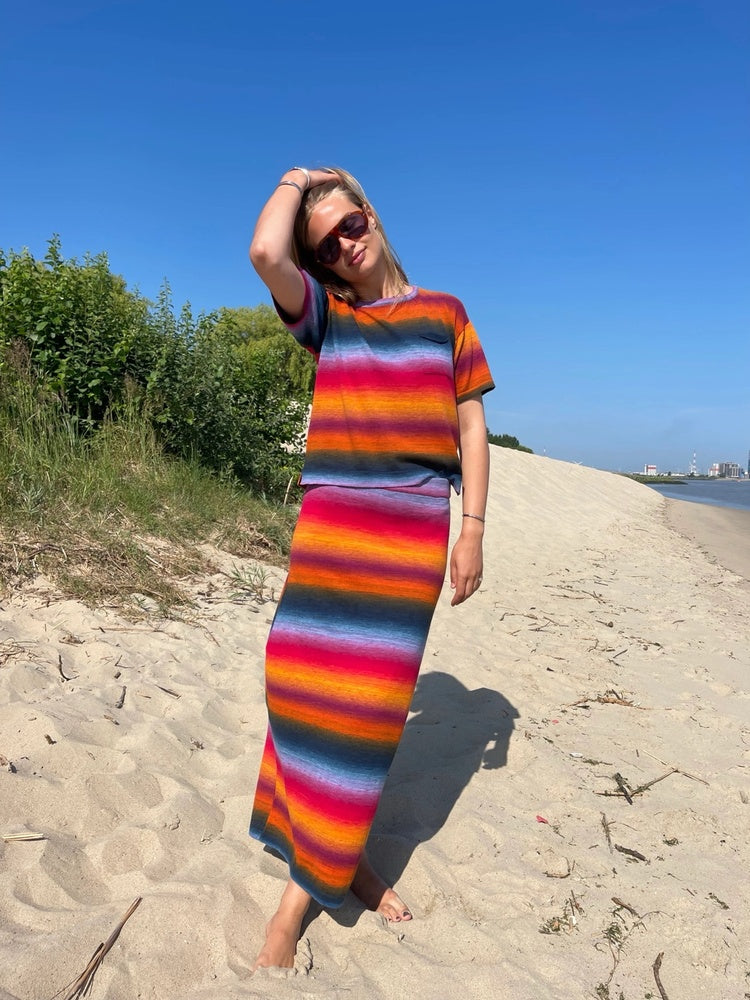 Les Tricots d'O Maxi-Rock Manon Streifen Strick Baumwolle Multicolor Mix Model 5