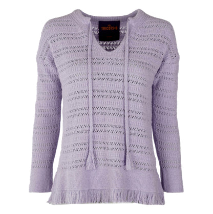 Les Tricots d'O Pullover Luna Fransen Lochstrick Boho Lila Flieder
