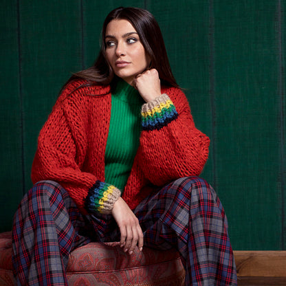 Les Tricots d'O Strickpullover Mohair-Blend Rot Oversize Rundhals Gestreifte Armbündchen Model