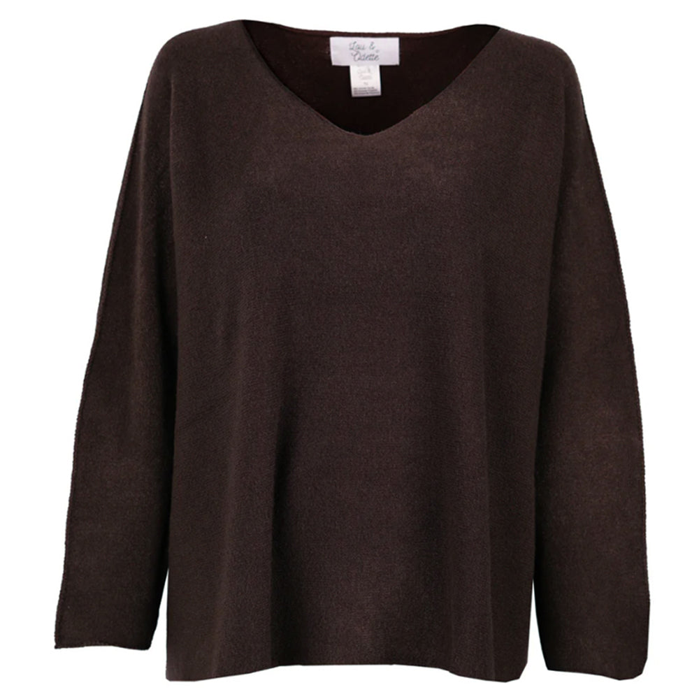 Lou & Odette Sweater Laura Oversize Viskose-Mix Chocolat Braun V-Ausschnitt Ärmel mit Außennaht