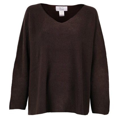 Lou & Odette Sweater Laura Oversize Viskose-Mix Chocolat Braun V-Ausschnitt Ärmel mit Außennaht