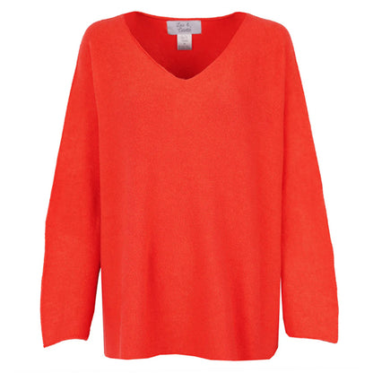 Lou & Odette Sweater Laura Oversize Viskose-Mix Coral Orange V-Ausschnitt Ärmel mit Außennaht
